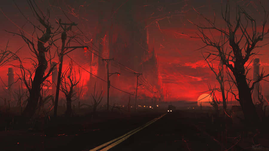 Somber Scenery In A Reddish Sky Wallpaper
