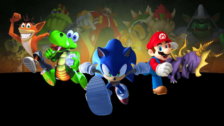 Sonic Characters Gathering In Action Wallpaper