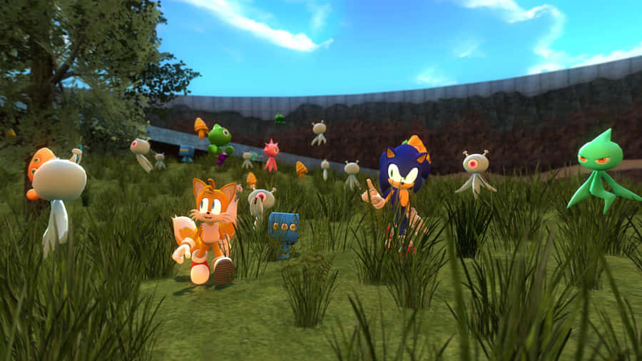 Sonic Races Through The Vibrant Planet Wisp Wallpaper