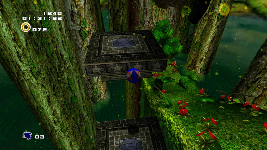 Sonic The Hedgehog In Vibrant Green Forest Wallpaper