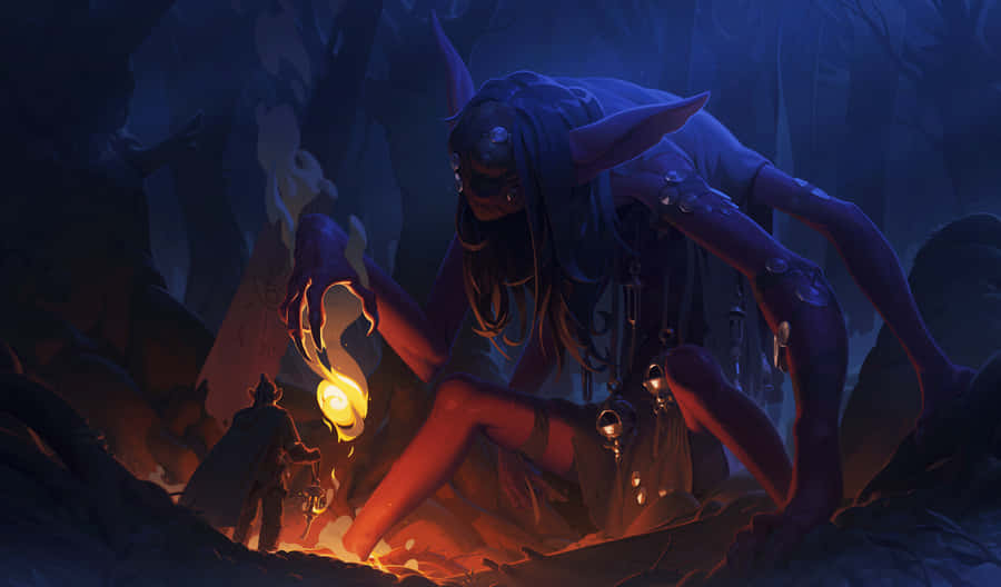 Sorcerer Confronting Giant Spider Entity Wallpaper