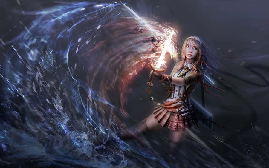 Sorceress_ Summoning_ Water_ Elemental Wallpaper