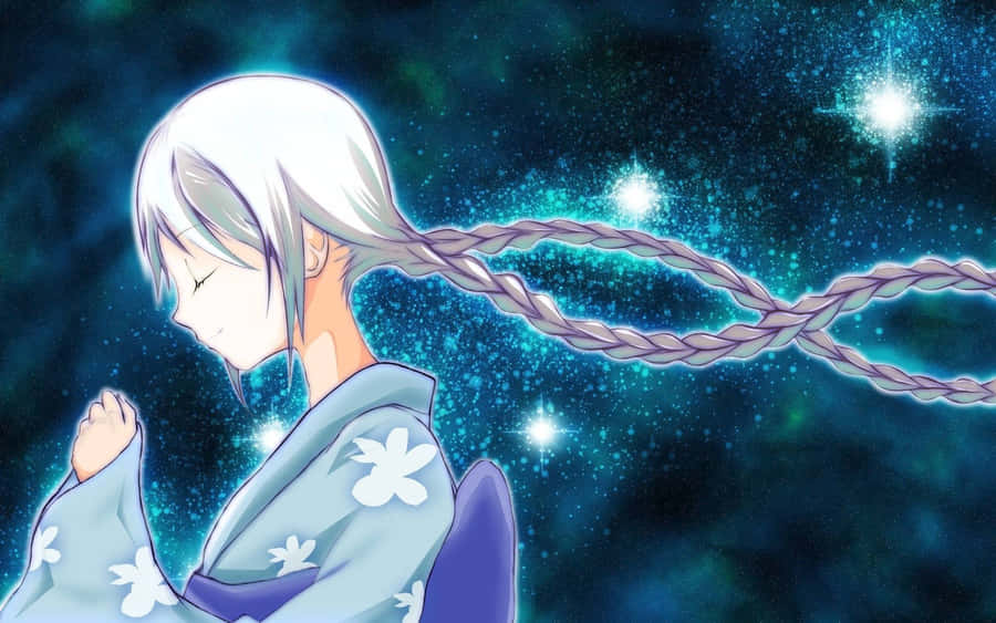 Space Anime Girl In Kimono Wallpaper