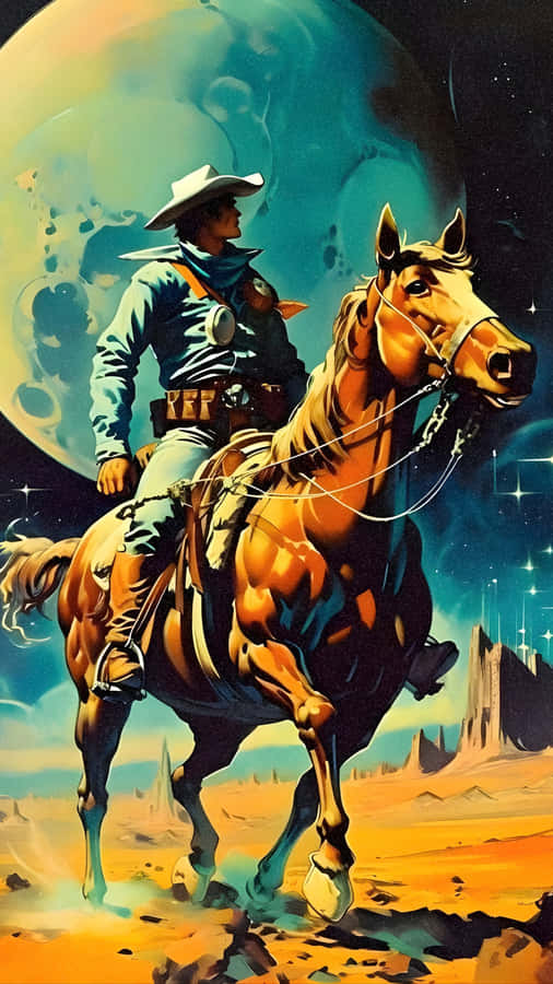 Space Cowboy Under Moonlight Wallpaper
