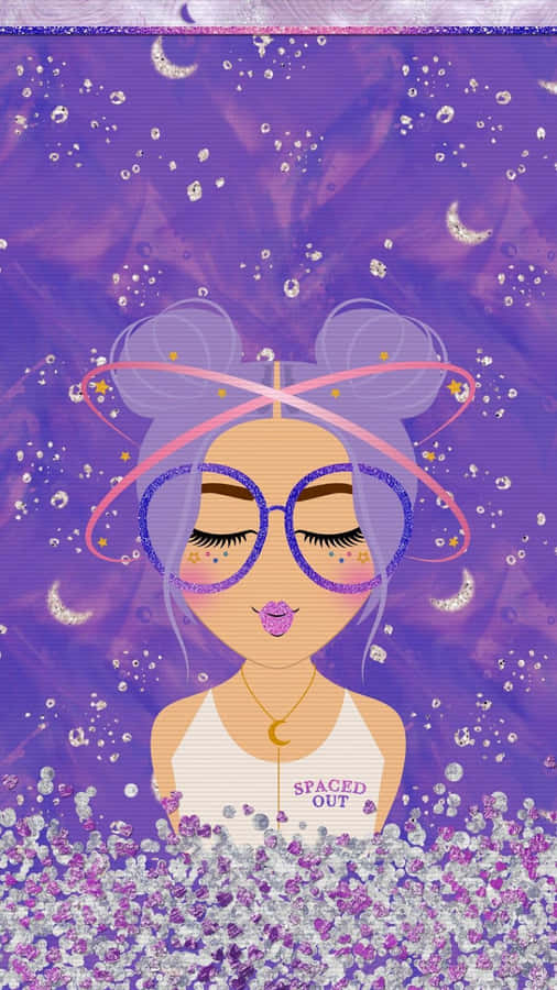 Spaced Out Glitter Girl Illustration Wallpaper