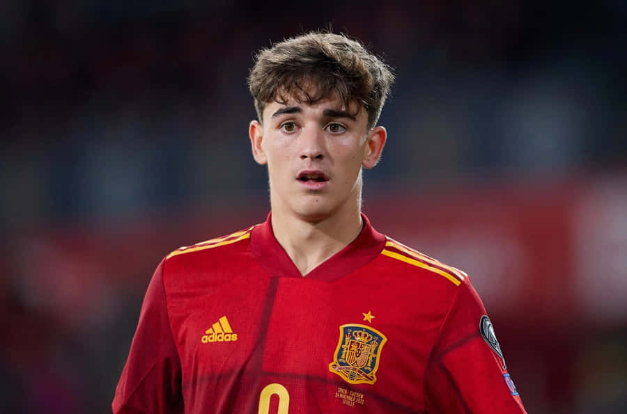 Spanish Footballer Gaviin Red Jersey Wallpaper