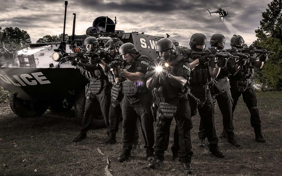Special Weapons And Tactics (swat) Officers Stand Ready To Keep The Peace Wallpaper