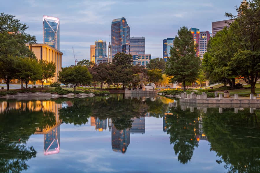 Spectacular Charlotte Skyline In The Evening Wallpaper