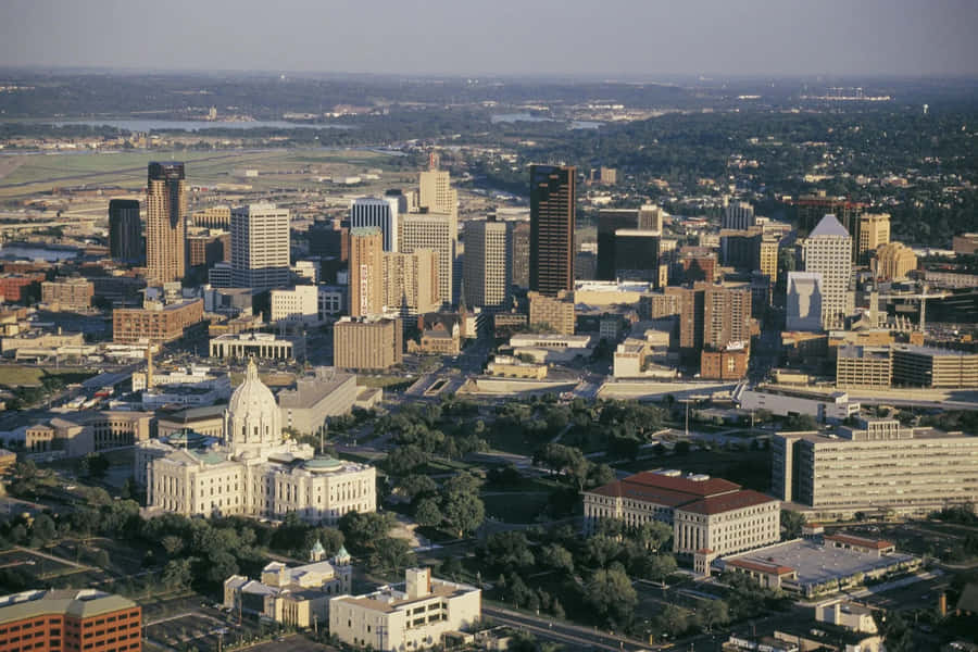 Spectacular View Of The Saint Paul Skyline At Sunset Wallpaper