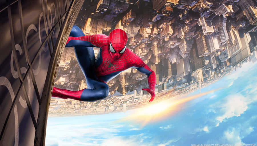 Spider Man Clinging To Oscorp Building Wallpaper