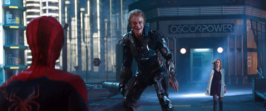 Spider Man Confronts Villain Oscorp Wallpaper