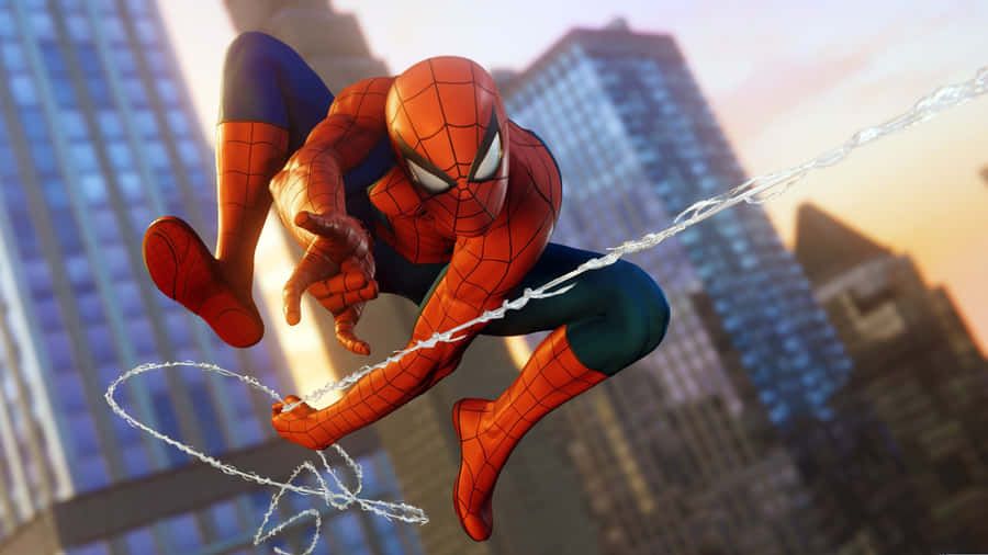 Spider-man In Action - Thrilling Web-slinging Adventure Wallpaper