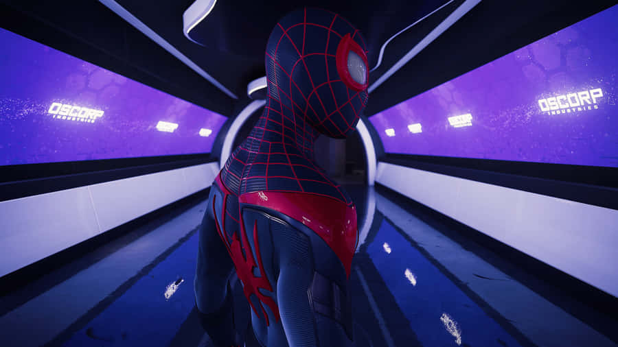 Spider Man In Oscorp Corridor Wallpaper