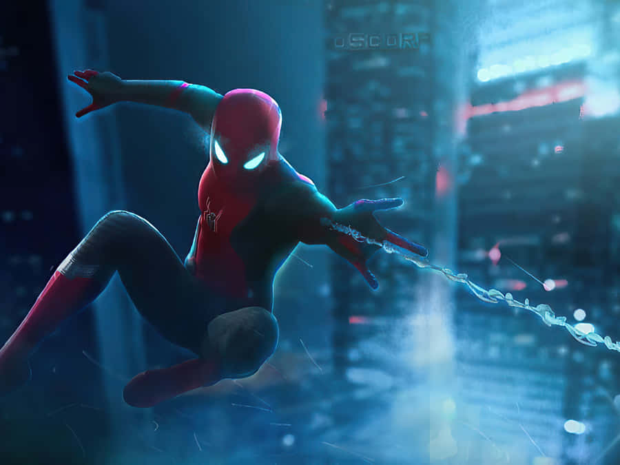 Spider Man Swinging Near Oscorp Building Wallpaper