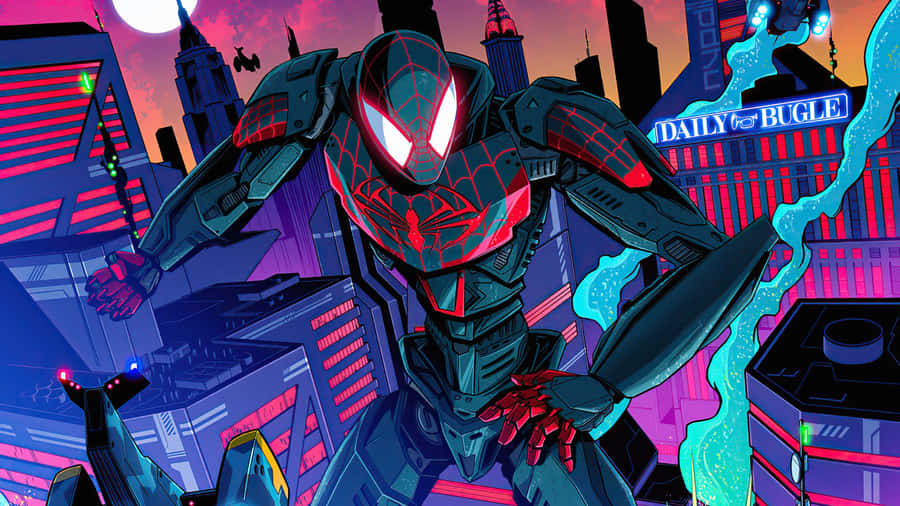 Spider Man2099 Futuristic Cityscape Wallpaper