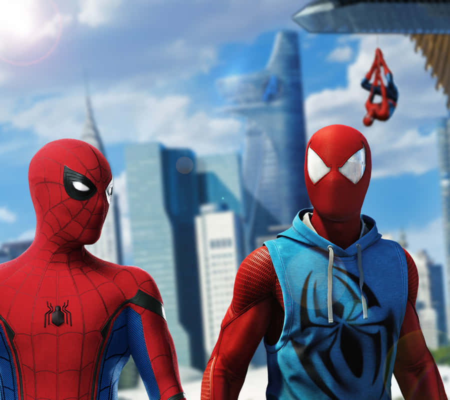 Spider Men Overlooking City Wallpaper