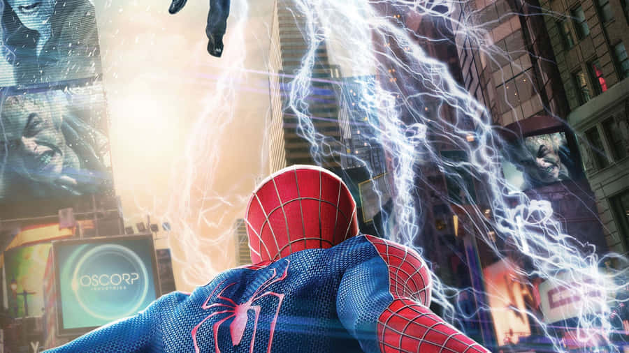 Spiderman Electro Battle Oscorp Backdrop Wallpaper