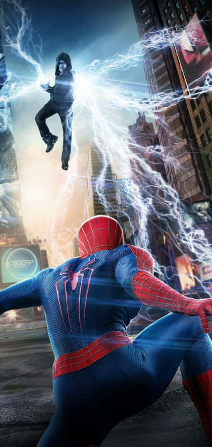 Spiderman Electro Battle Oscorp Backdrop Wallpaper