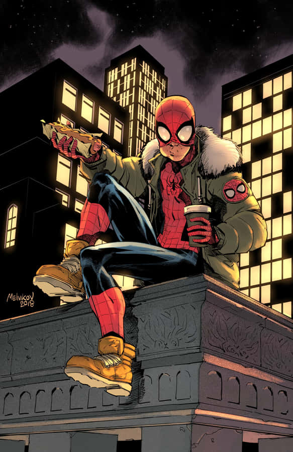 Spiderman Pfp Eating Fastfood Wallpaper