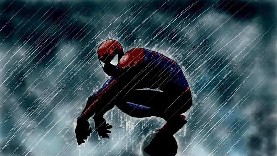 Spiderman Pfp Under The Pelting Rain Wallpaper