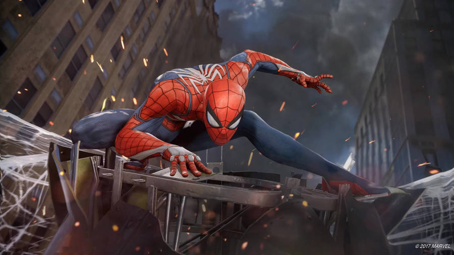 Spiderman Vigorously Battling Enemies In The Battlefield Wallpaper