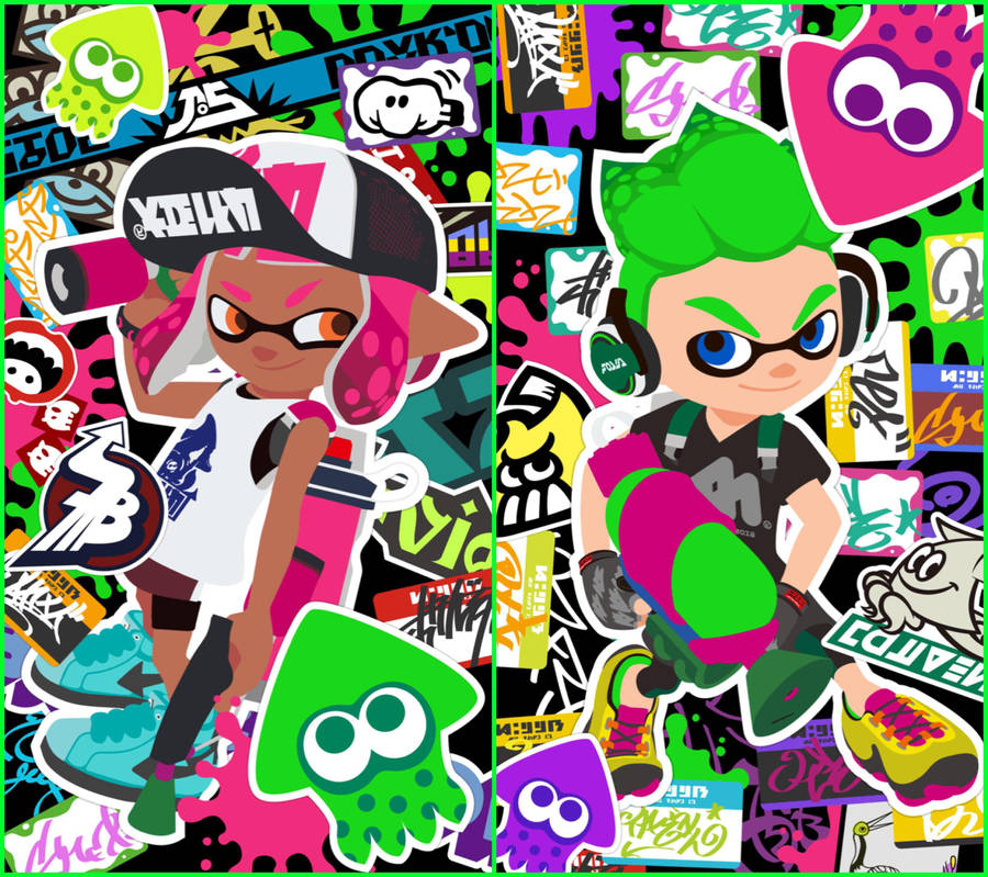 Splatnet2 Pink Green Inklings Wallpaper