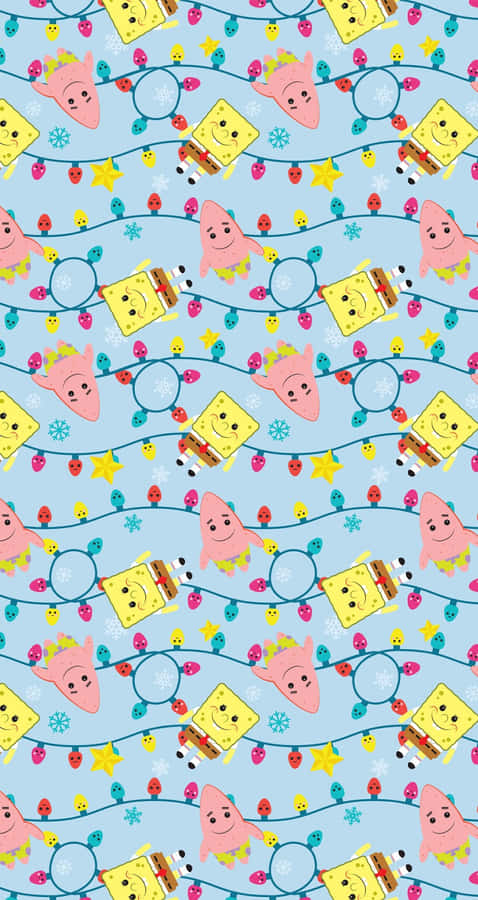Sponge Bob Patrick Christmas Pattern Wallpaper