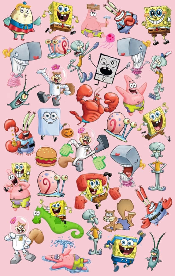 Spongebob Characters Patrick Aesthetic Pink Wallpaper
