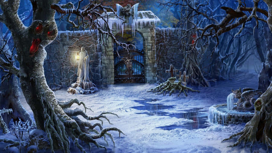 Spooky Christmas Forest Scene Wallpaper