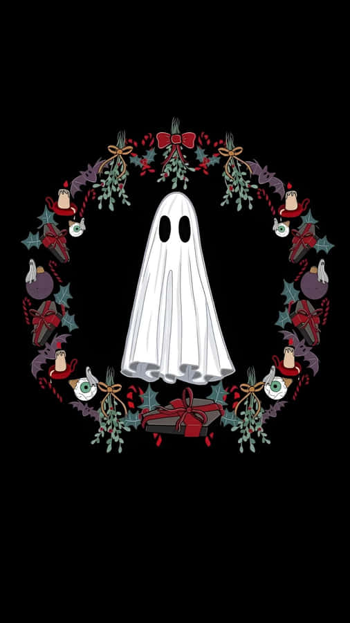 Spooky Christmas Ghost Wreath Wallpaper
