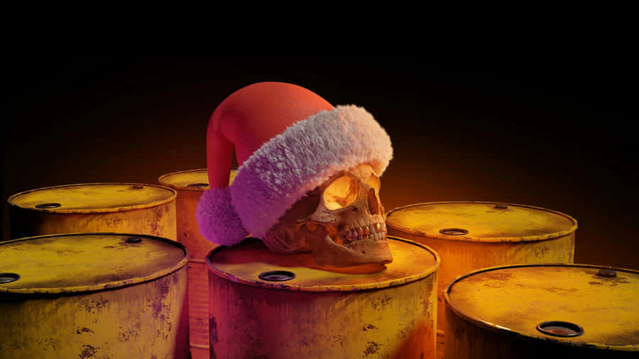 Spooky Christmas Skull Scene Wallpaper