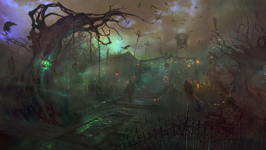 Spooky Halloween Graveyard Wallpaper
