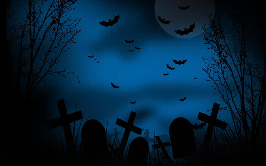 Spooky Halloween Graveyardand Bats Wallpaper