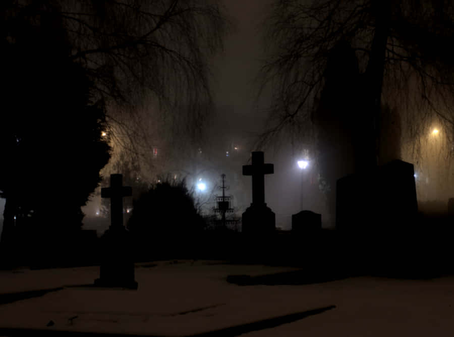 Spooky Halloween Night In A Graveyard. Wallpaper