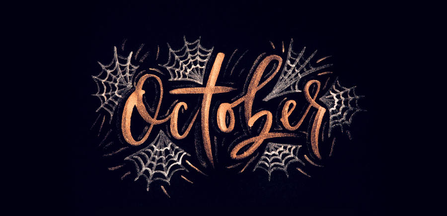 Spooky Hello October Graphic With Webs Wallpaper