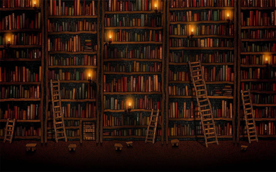 Spooky Library Bookshelf Wallpaper