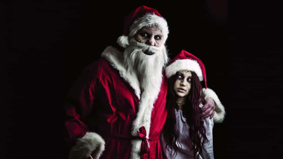 Spooky Santa And Ghostly Girl Wallpaper