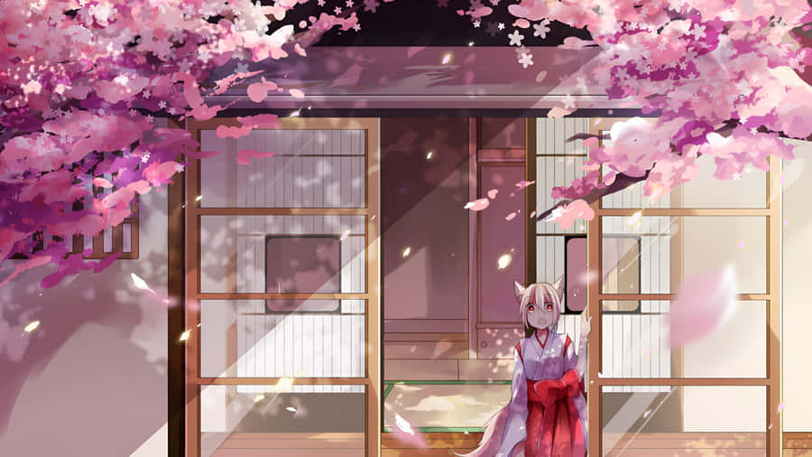 Spring Anime Cherry Blossom Scene Wallpaper