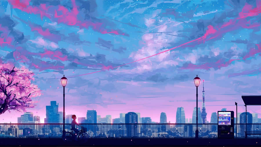 Spring Anime Cityscape Sunset Wallpaper