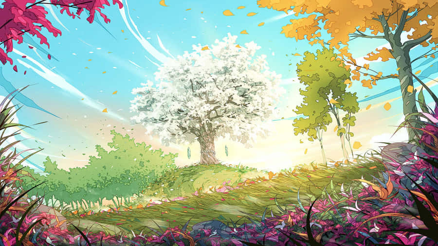 Spring Anime Scenic Landscape Wallpaper