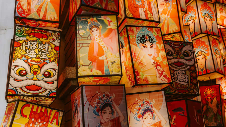Spring Festival Lanterns Display Wallpaper