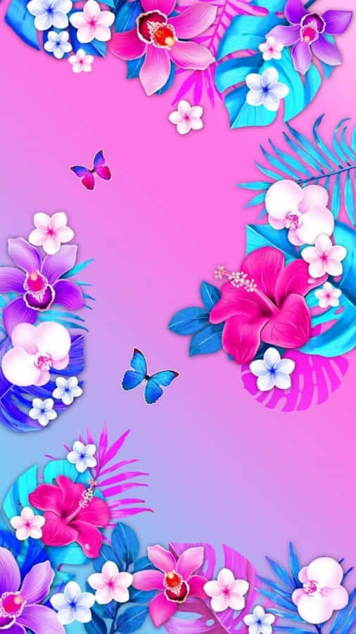 Springtime Floral Butterfly Backdrop Wallpaper