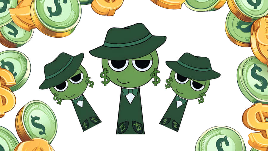 Sprunki Characters With Money Wallpaper