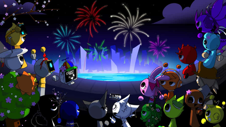 Sprunki Fireworks Celebration Wallpaper