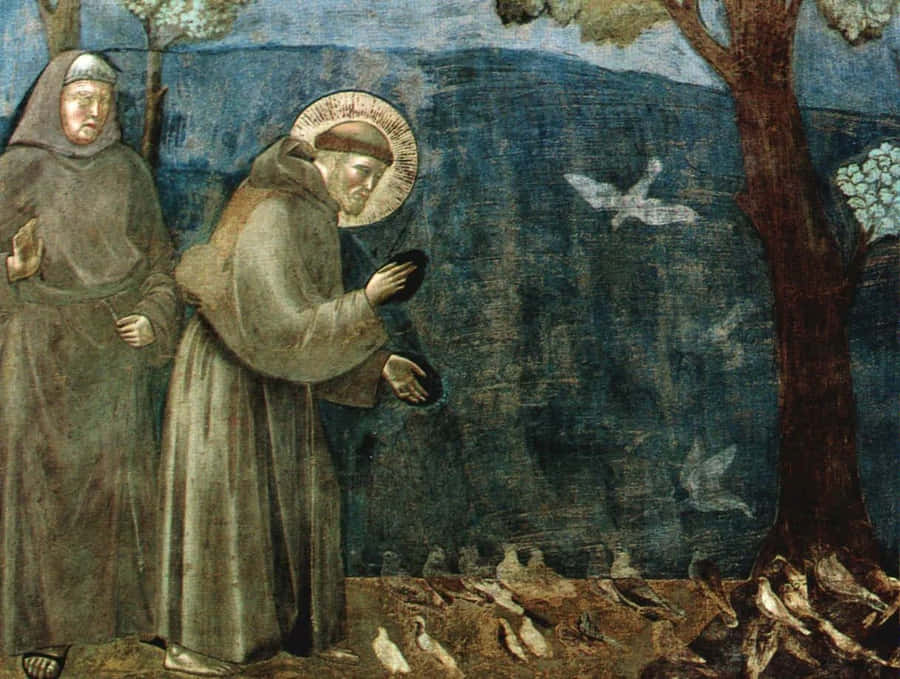 St Francis Preachingto Birds Wallpaper