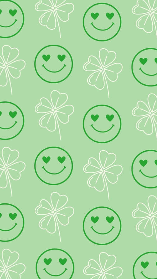 St Patricks Day Smiley Shamrocks Pattern Wallpaper
