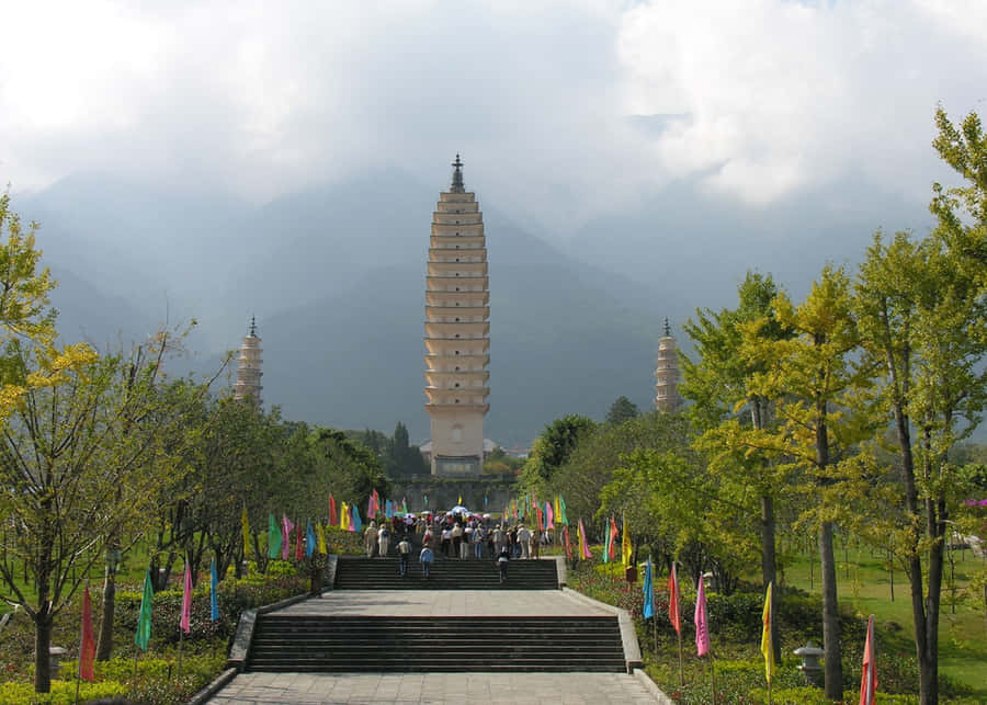 Stairs At Three Pagodas Wallpaper