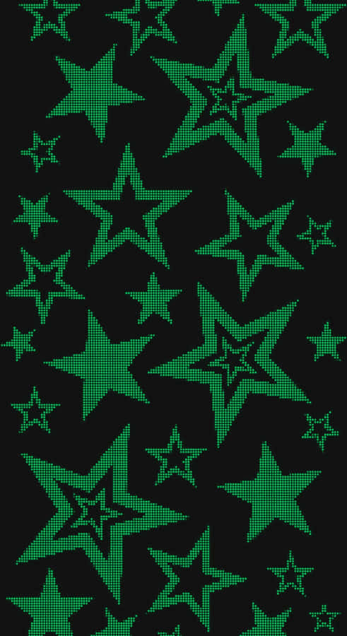 Star Green Cyber Y2k Pattern Wallpaper