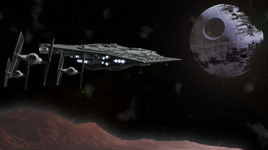 Star Wars Spacecrafts Approaching Death Star Wallpaper