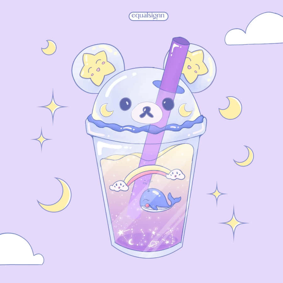 Starry Cute Boba Tea Wallpaper